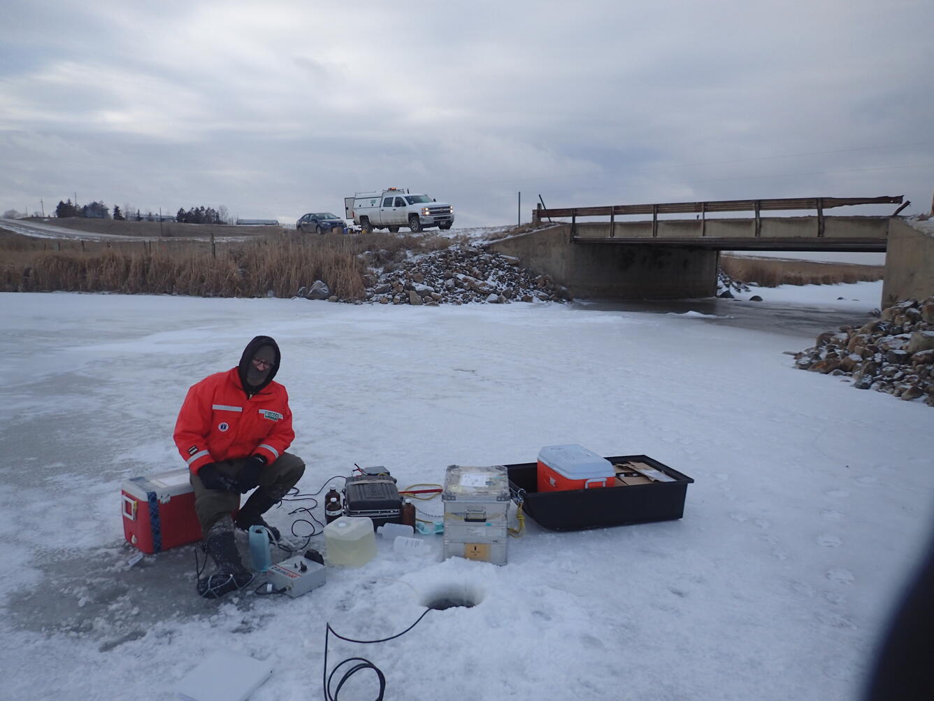 USGS scientist conducting measurements at a stream in Pennsylvania