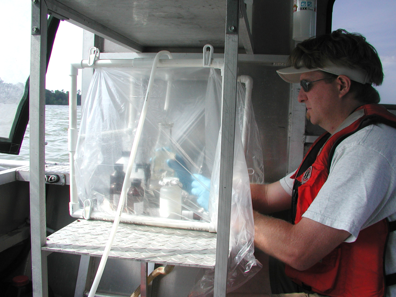 Water-quality sampling on Lake Houston
