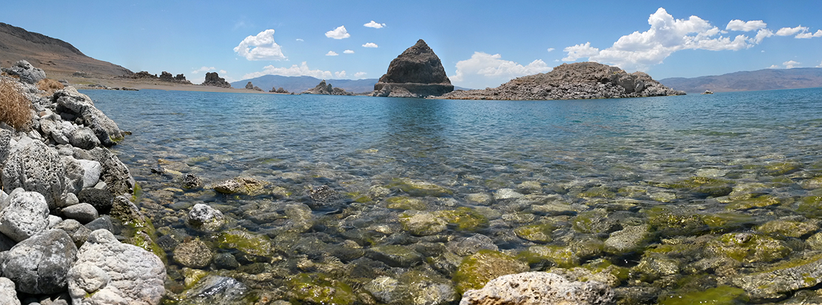 Panoramic view of Pyramid Lake, Nevada, from shoreline