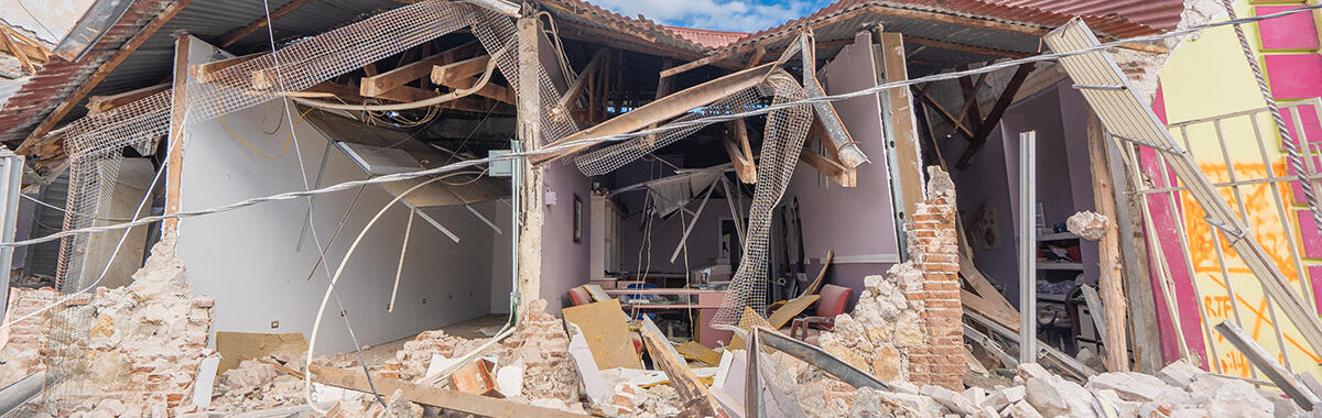 Damage to building in Puerto Rico from earthquake.