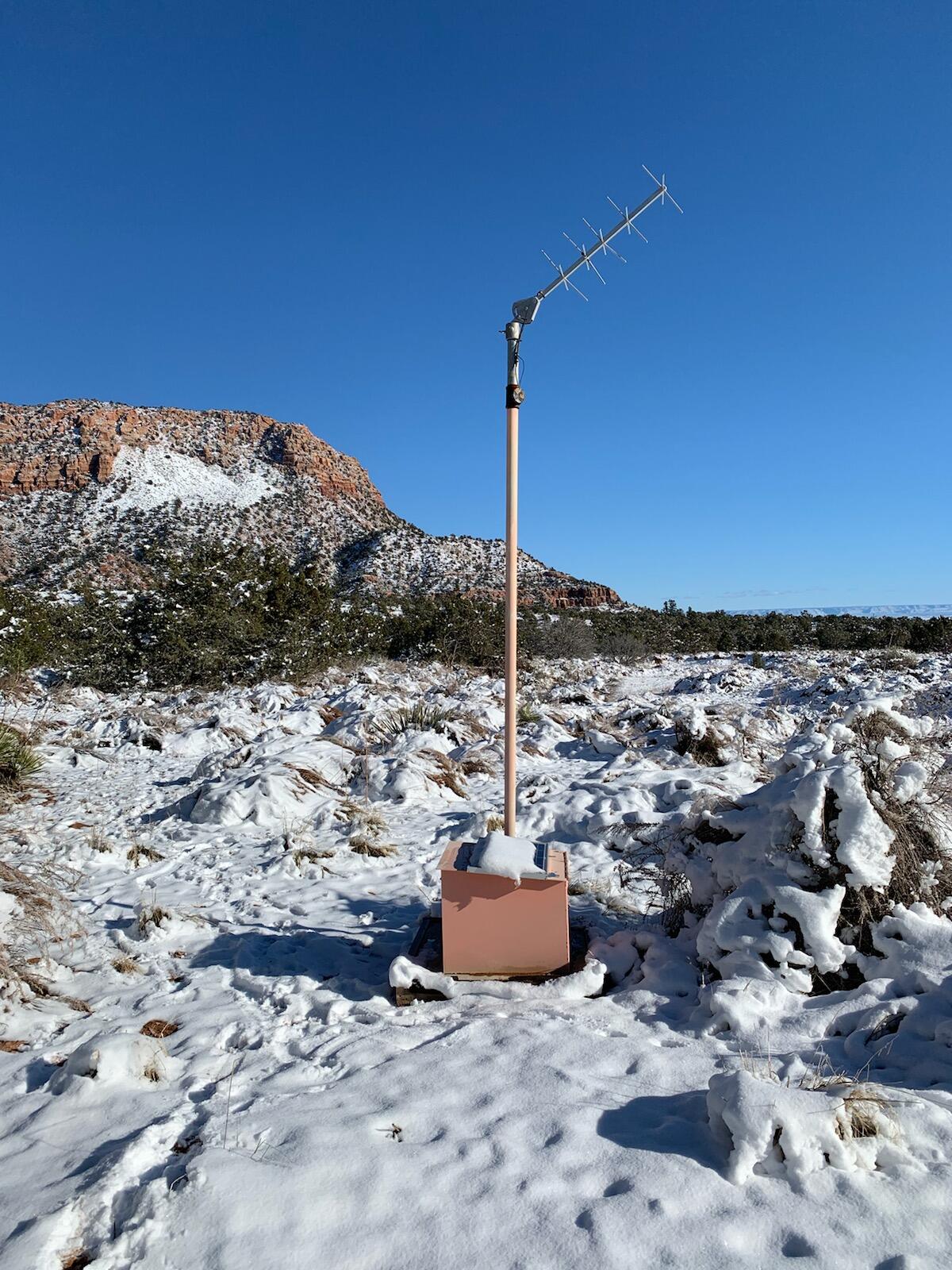 Photograph of Pipe Spring National Monument observation well 365602112460201 after a Spring 2020 snowfall