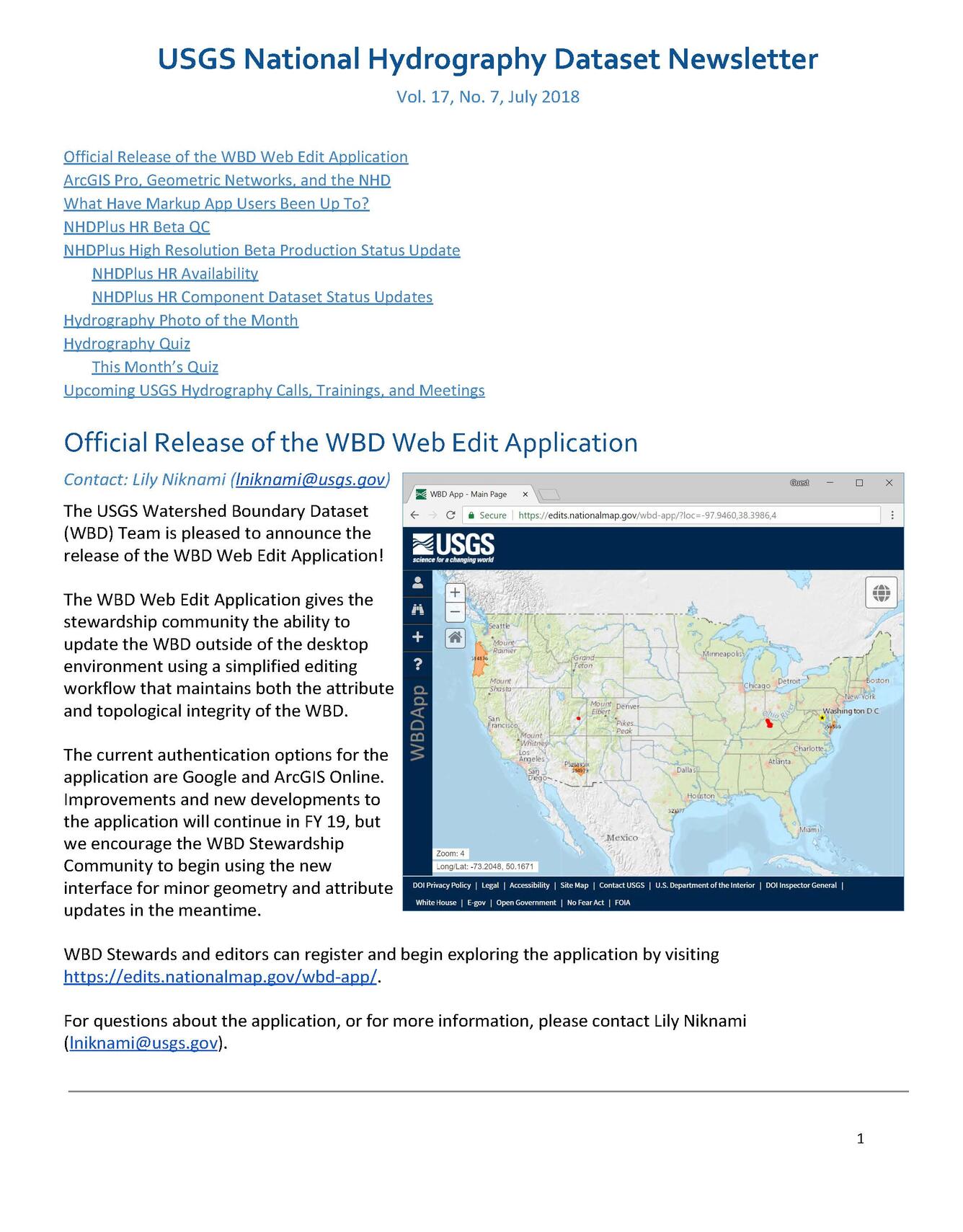 Screenshot of NHD July 2018 Newsletter