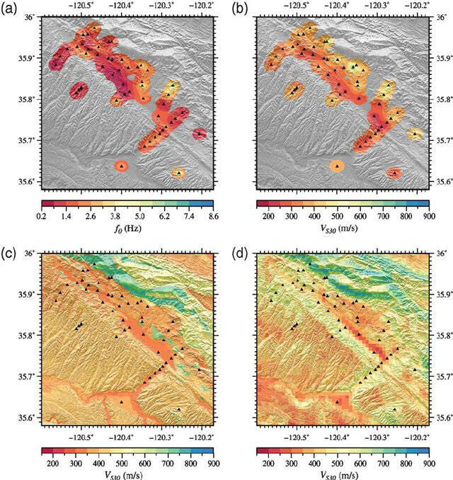Four maps placed 2 in 2 rows show different data plotted against latitude and longitude and colorized to show intensity. 