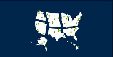 Map showing the boundaries of the 8 CASC regions, with points showing the location of consortium members