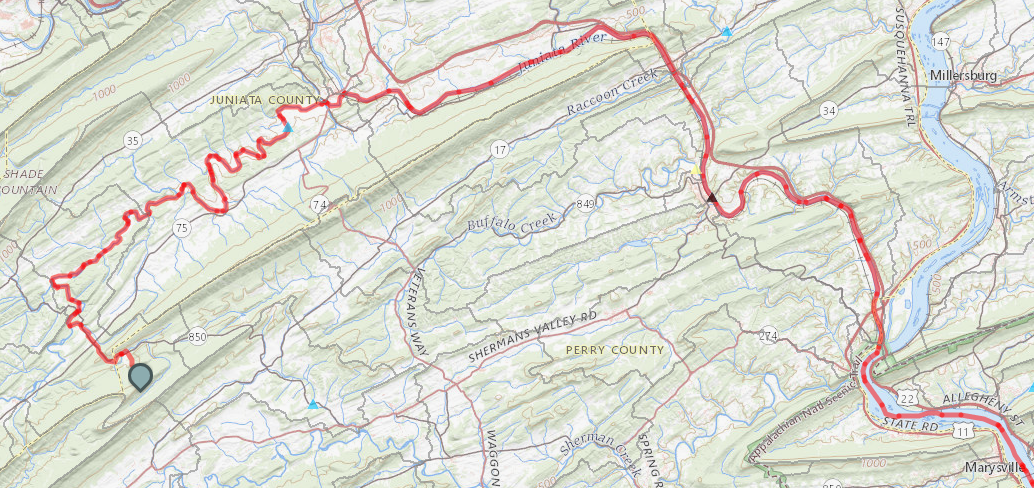 Screenshot of StreamStats Raindrop Trace in Pennsylvania