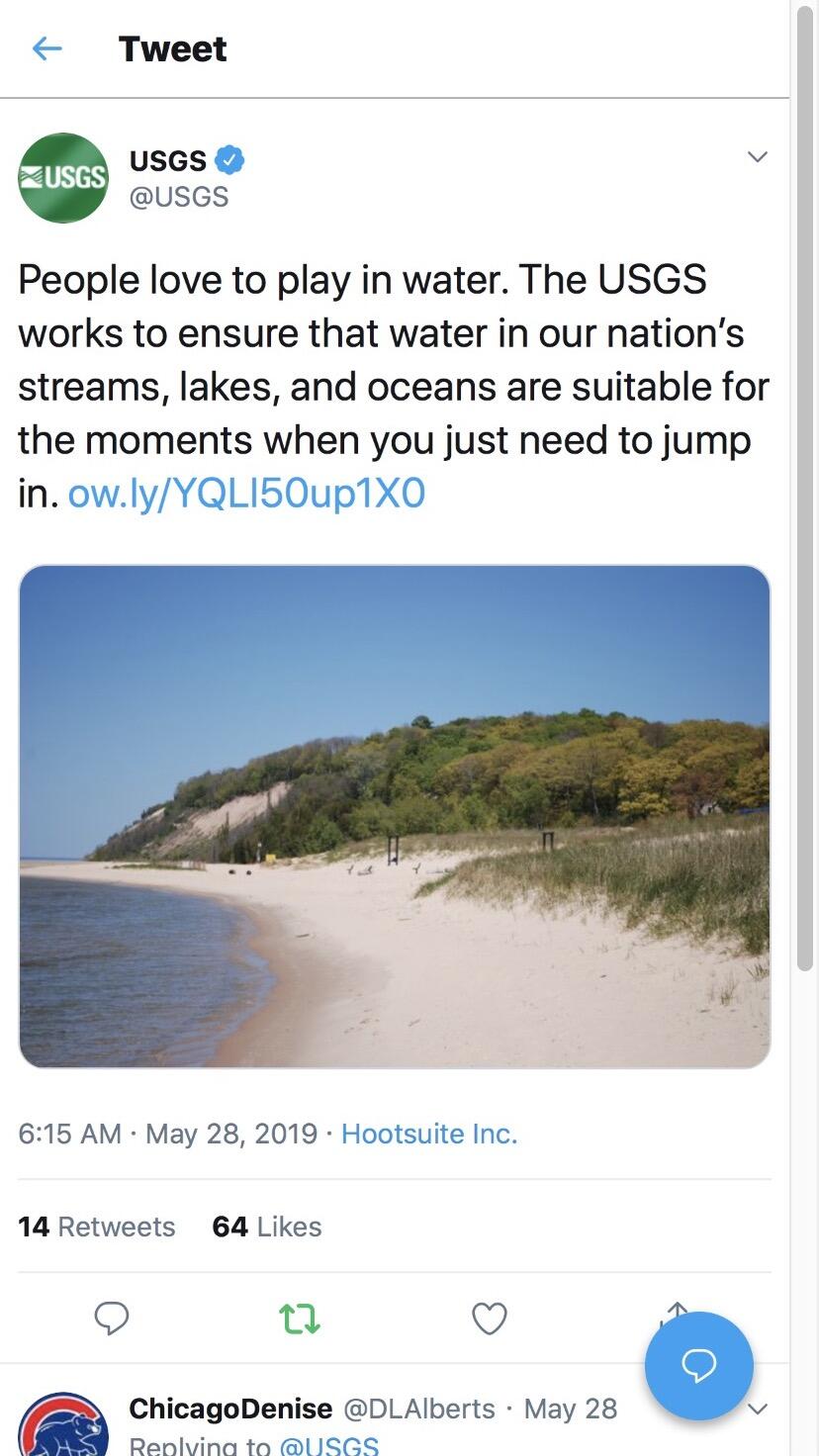 Screenshot on a smart phone showing a Tweet about water.