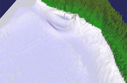 Screenshot of a computer simulation of a tsunami wave.