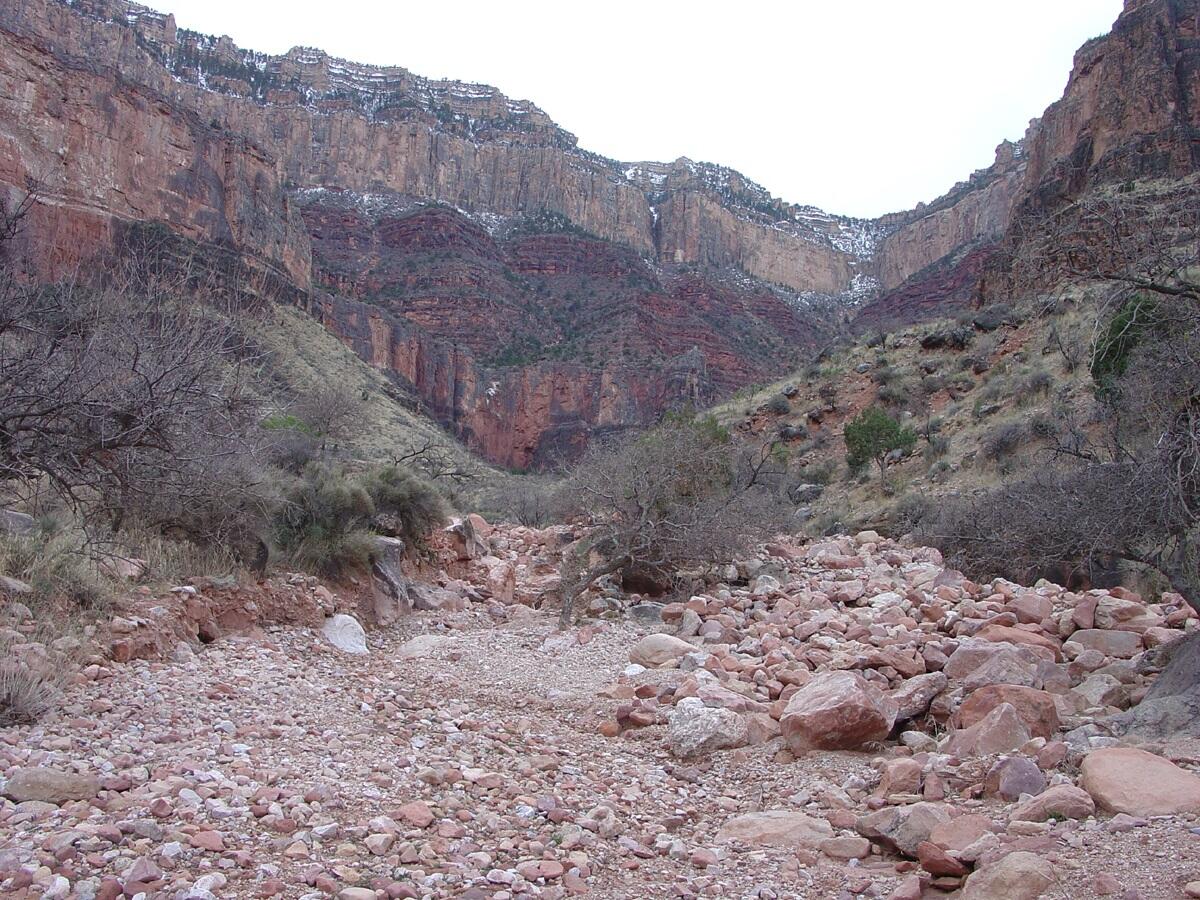 This is a photo of the Bright Angel Creek crossing Garden Creek.