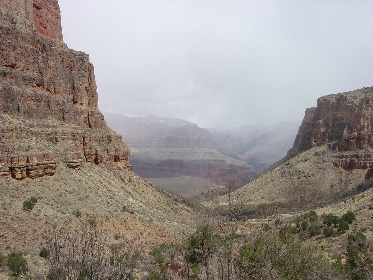 This is a photo of a view looking north along Garden Creek Canyon toward Bright Angel Canyon & the North Rim.