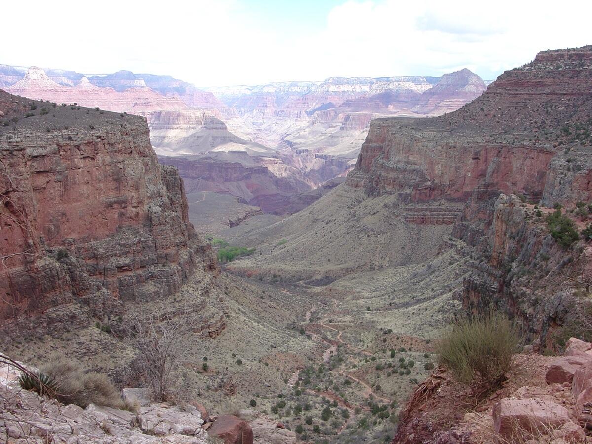 This is a photo of a view looking south along upper Garden Creek Canyon from the top of the Redwall Limestone.
