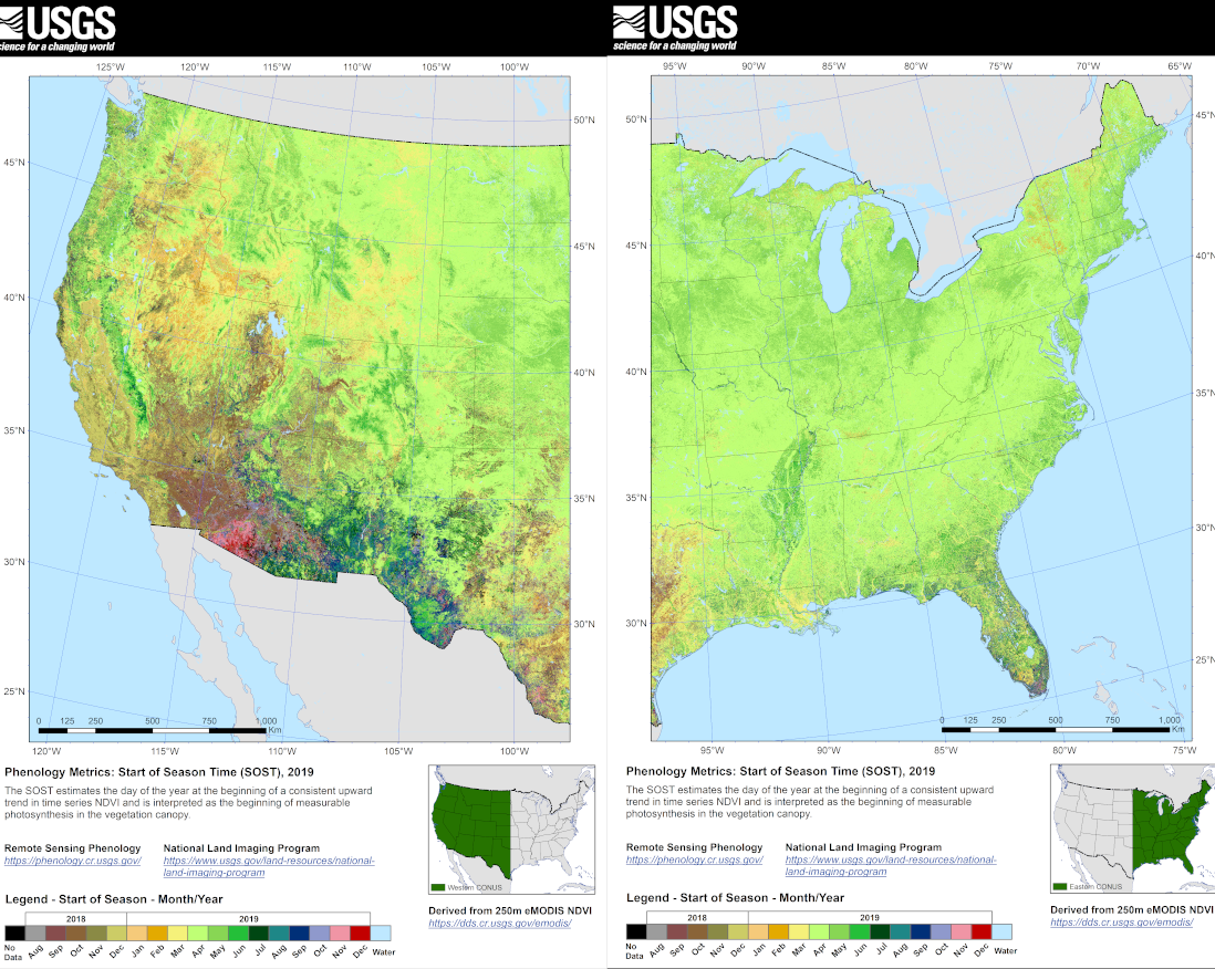 West and East eMODIS Remote Sensing Phenology -  SOST for 2019