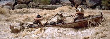 Painting of Powell shooting the rapids