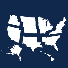 Map showing the 9 climate adaptation science center regions in white, against a blue background.
