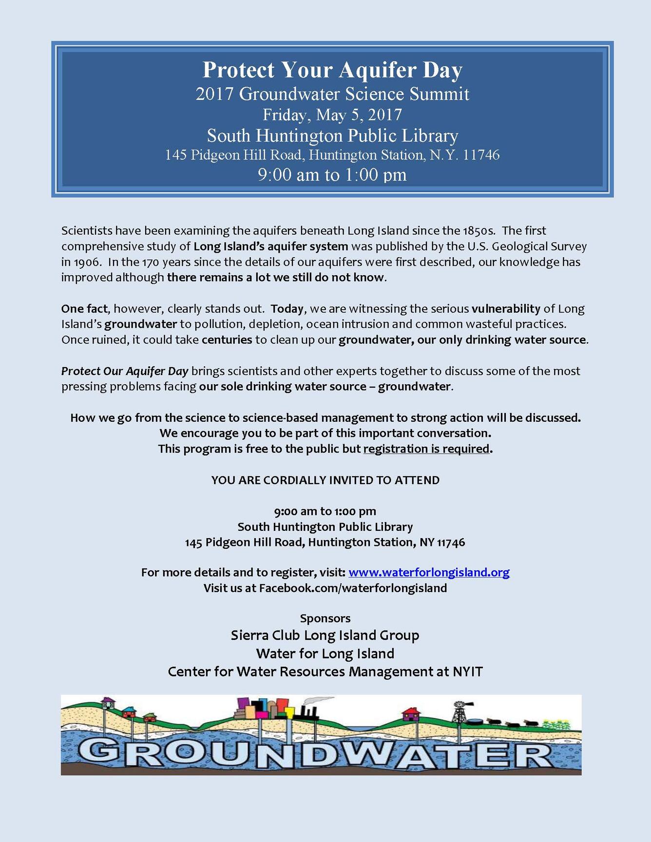 light blue poster that says Protect Your Aquifer Day with other text about a meeting