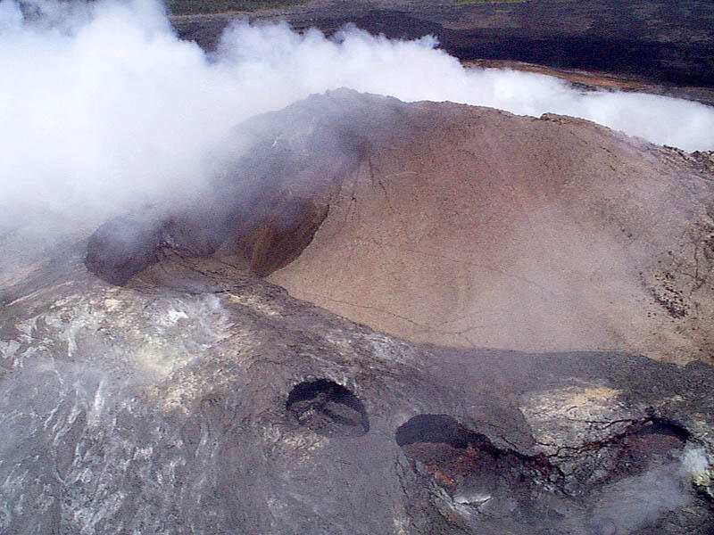 Aerial view northwest toward Pu`u `O`o composite collapse pit