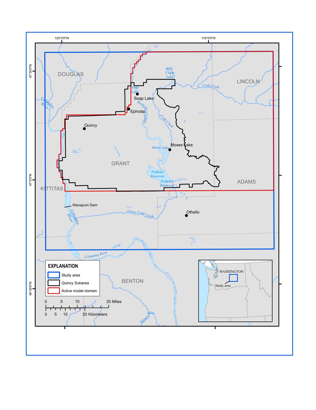 MODFLOW-NWT model used to simulate groundwater storage changes in the Quincy Basin, Washington
