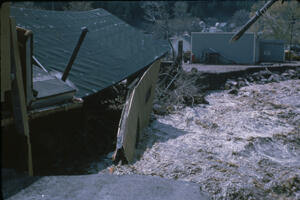 Damaged building in Deadwood May 1965