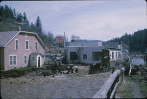Damaged buildings in Deadwood May 1965