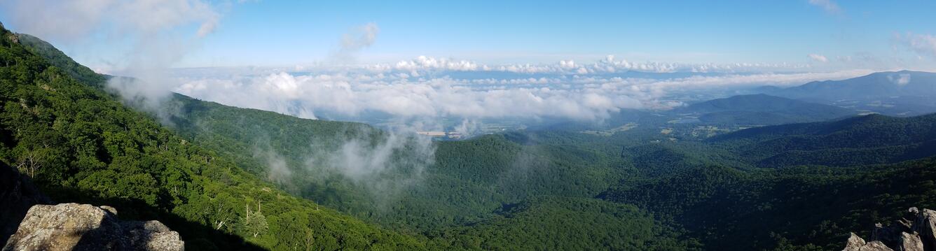 An overlook view from a peak in Shenandoah National Park; looking out across the valley below.