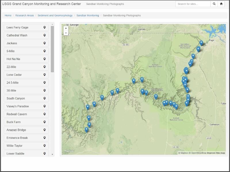 Long-term sandbar monitoring, remote camera photography web application, screen shot