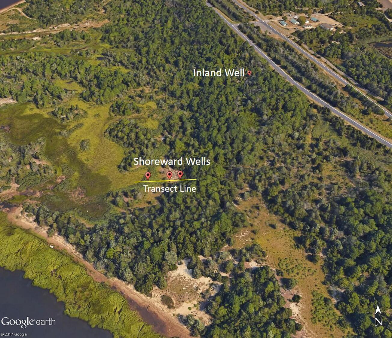 Map showing the shore wells in relation to the inland well at Sandy Hook, New Jersey