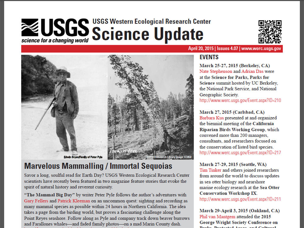 A snapshot of the April 2015 Science Update from the USGS WERC.