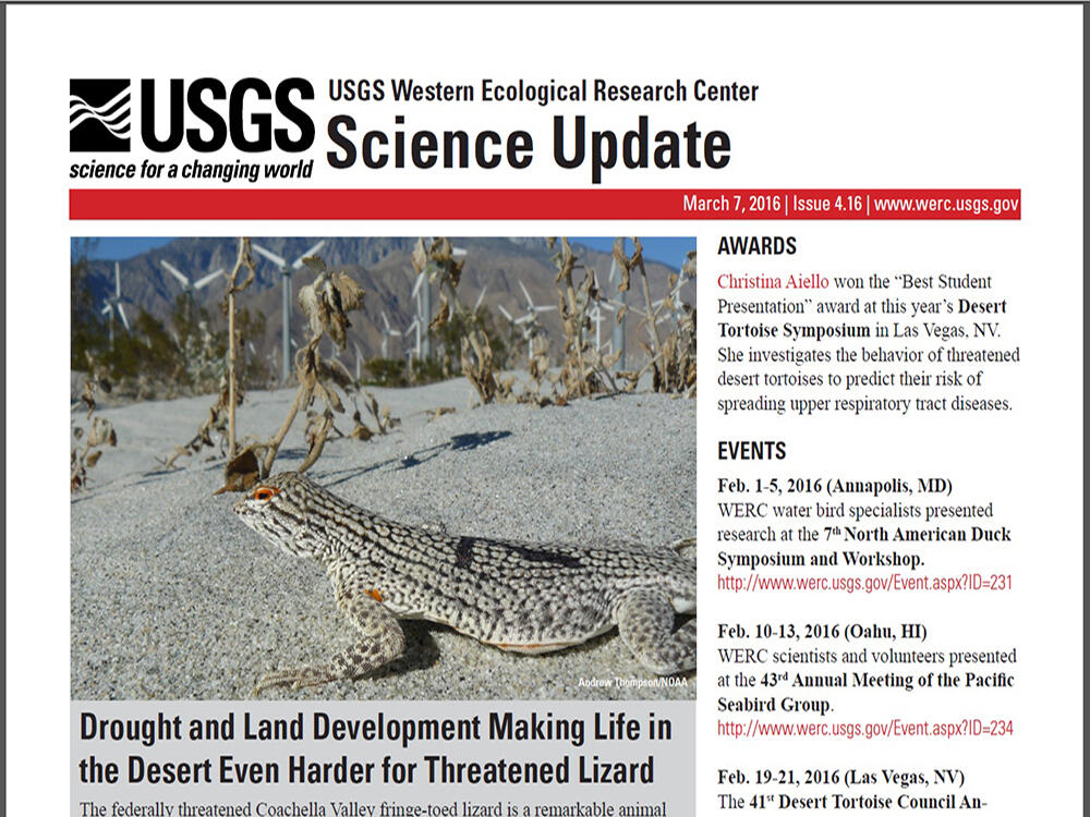 A screenshot of the March 2016 newsletter from WERC.