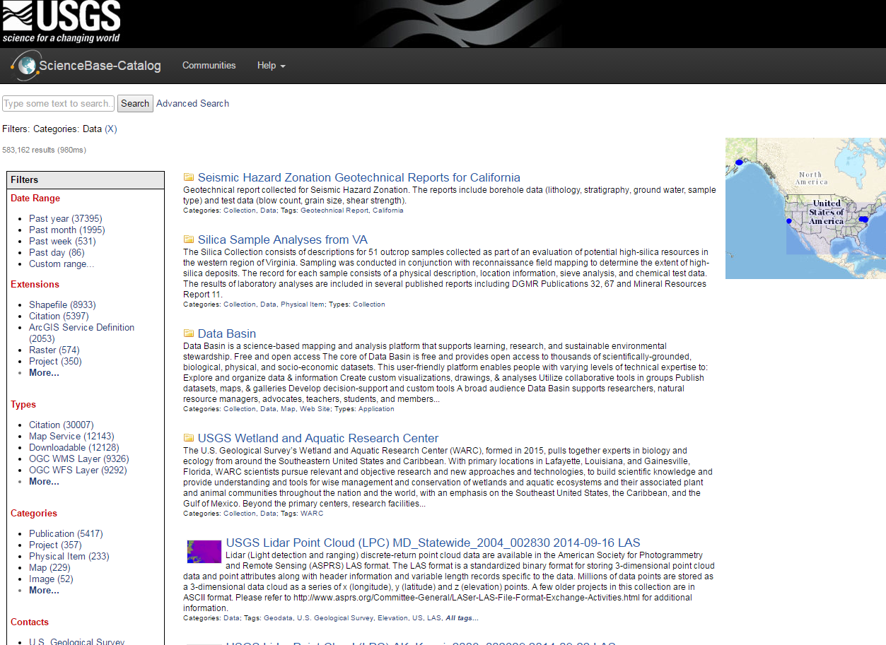 ScienceBase Data Entries