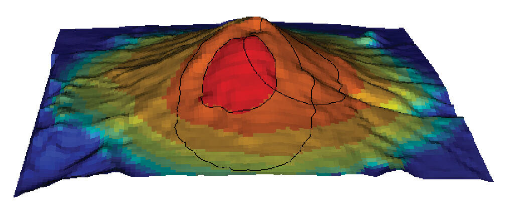 model of topographic hill with colored gradient