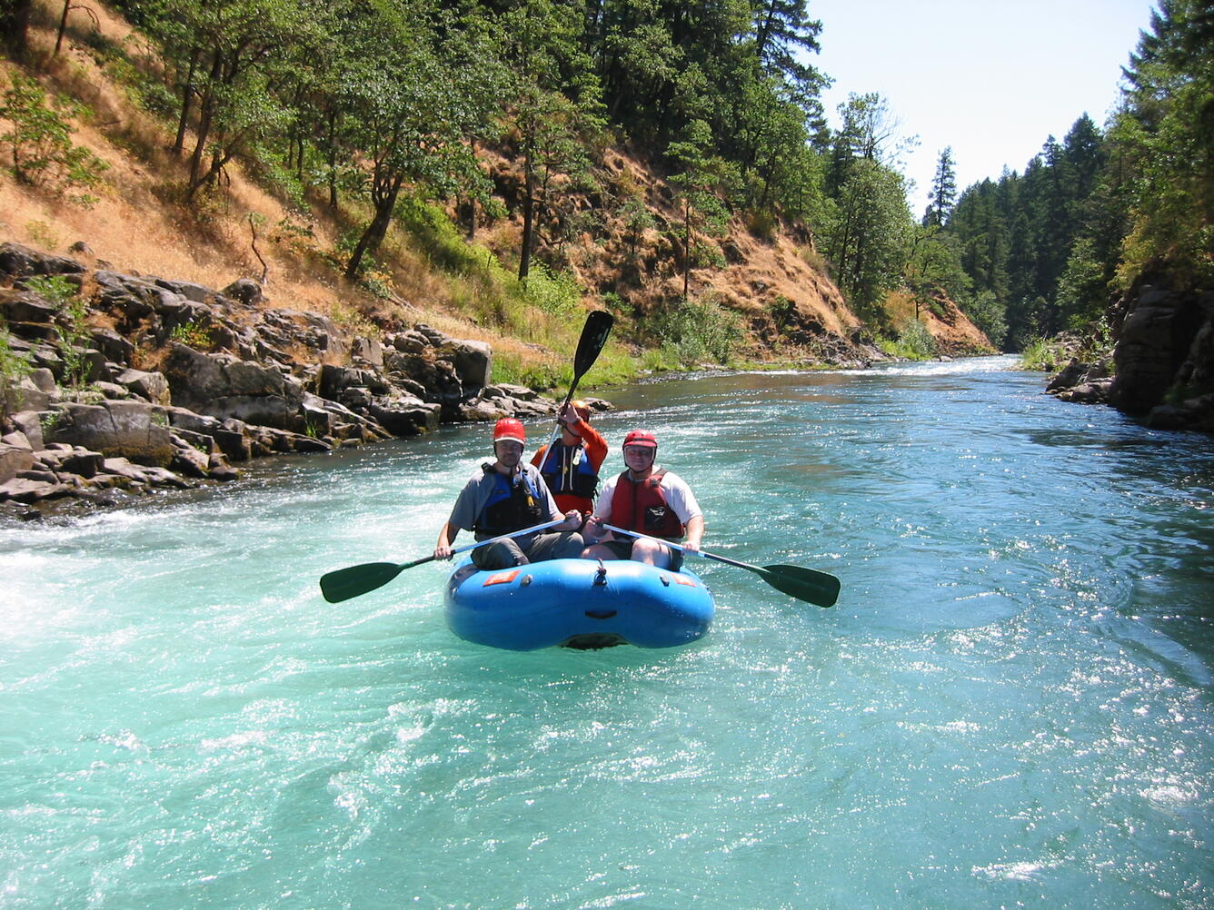 Scouting field sites, by raft, on the White Salmon River, WA