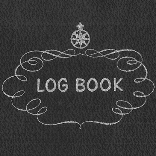 Snapshot of Deck Log cover with the words Log Book written on it and fancy swirls