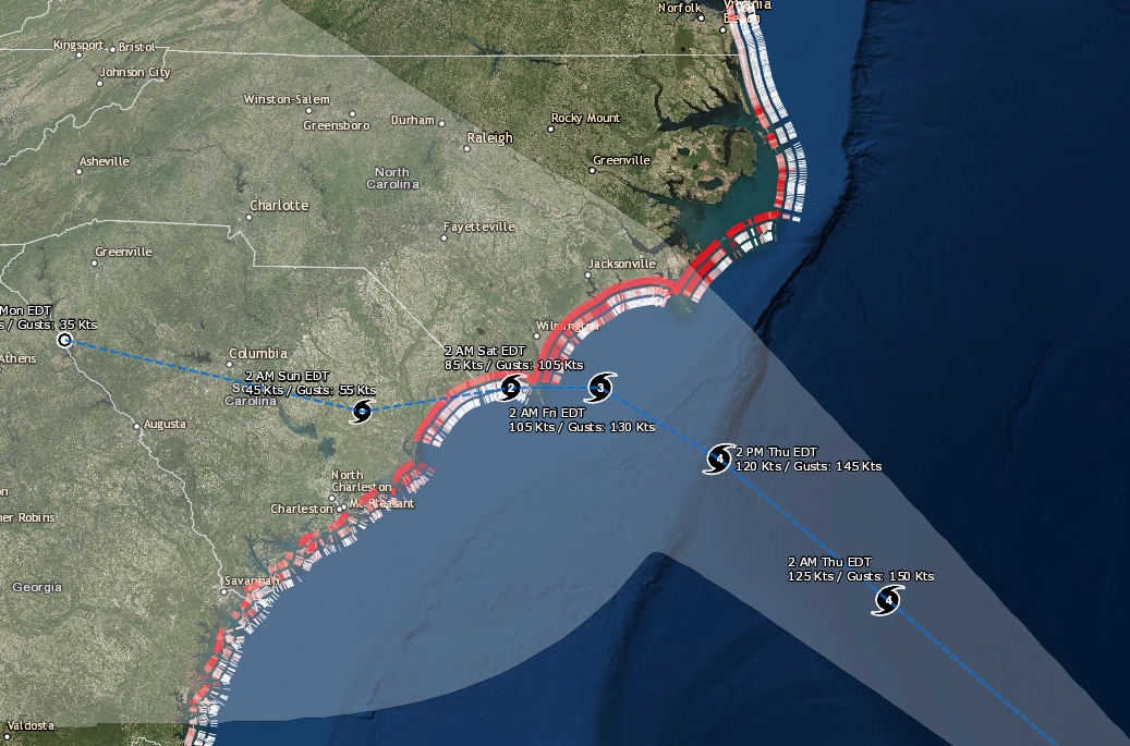 screenshot showing hurricane florence and coastal impacts