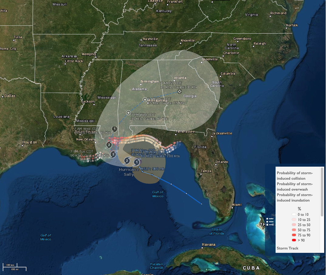 Screenshot of coastal change hazard probability hurricane sally