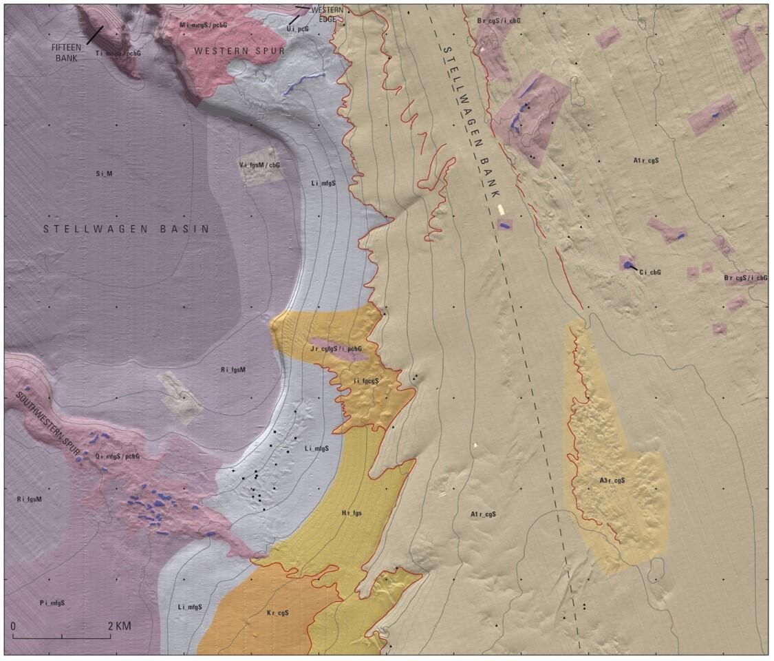 Map of seabed geology and sun-illuminated topography, Stellwagen Bank