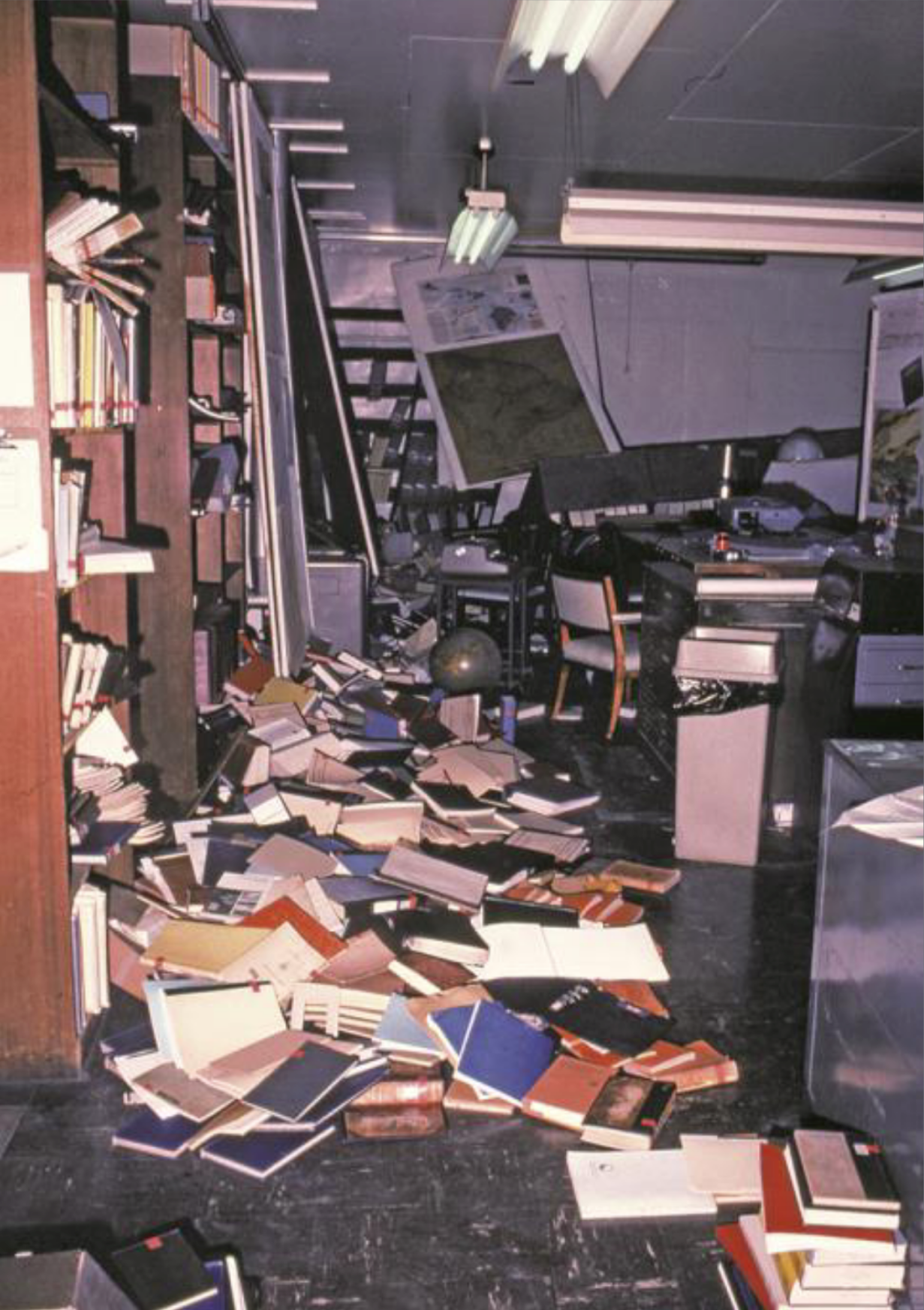 The Hawaiian Volcano Observatory library after the magnitude-6.6 Ka‘ōiki earthquake on 1983 November 16. 