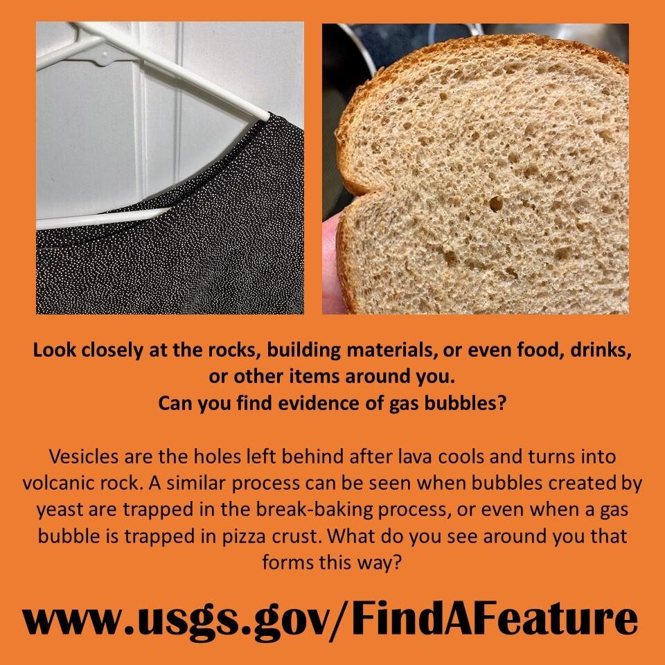 This image contains two photos, along with text. Photo 1 is a black shirt with white dots. Photo 2 is a slice of bread.