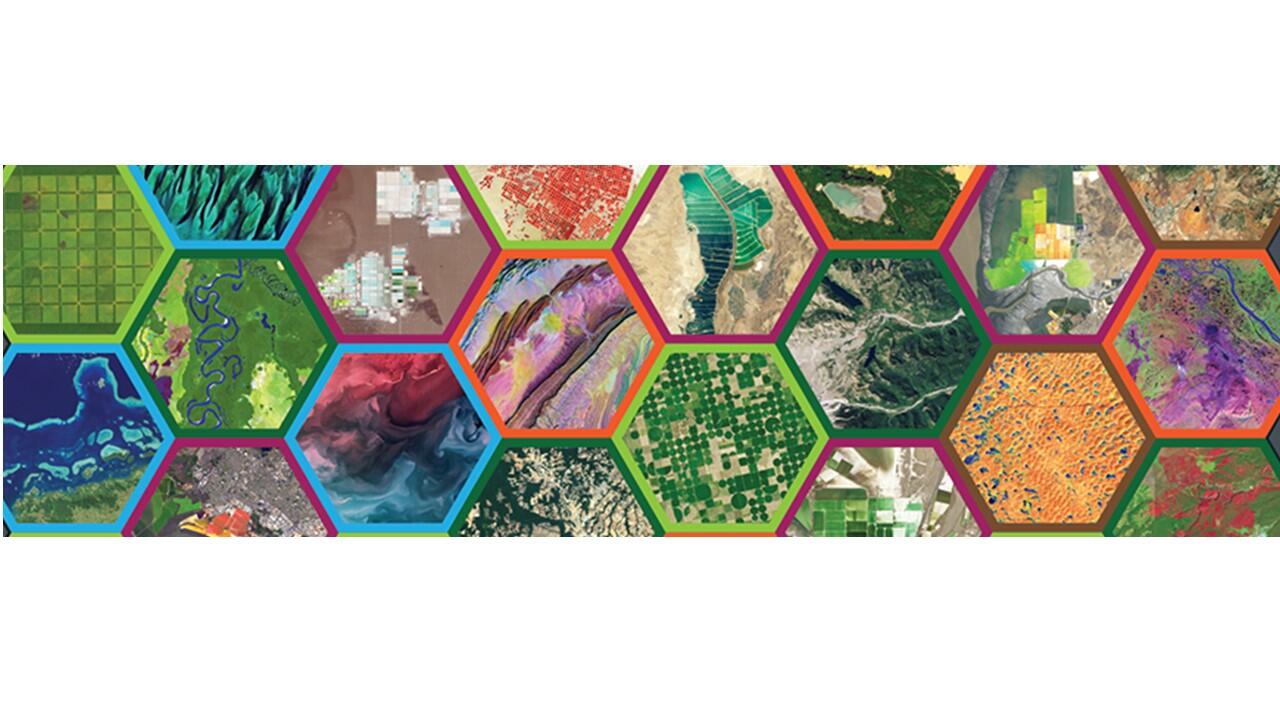Infographic of landsat images in hexagon pattern