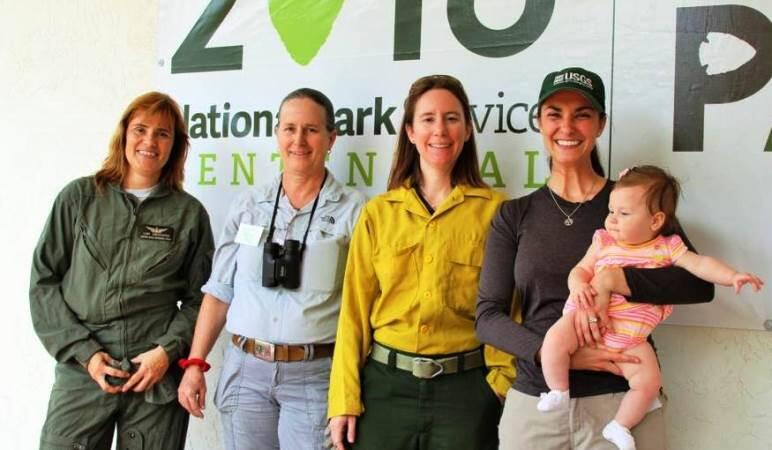 From left to right, Lori Oberhofer, Carol Mitchell, Aeria Land, and Michelle Collier, with baby.