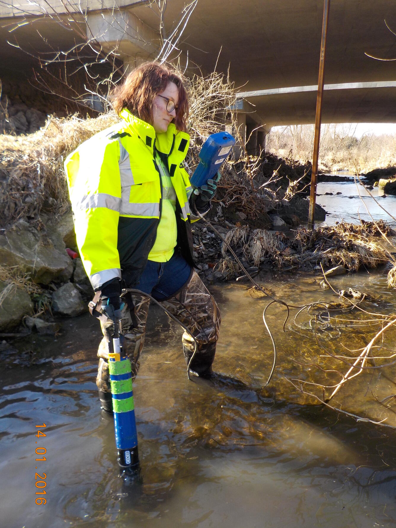 USGS hydrologist taking a measurement