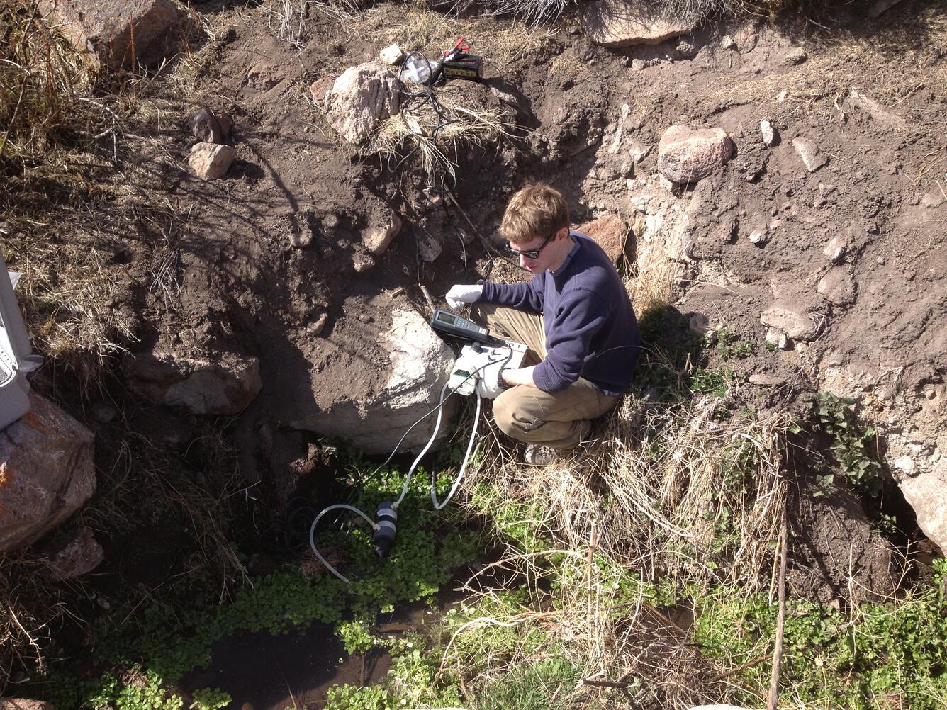 USGS scientist sampling water in South Antelope