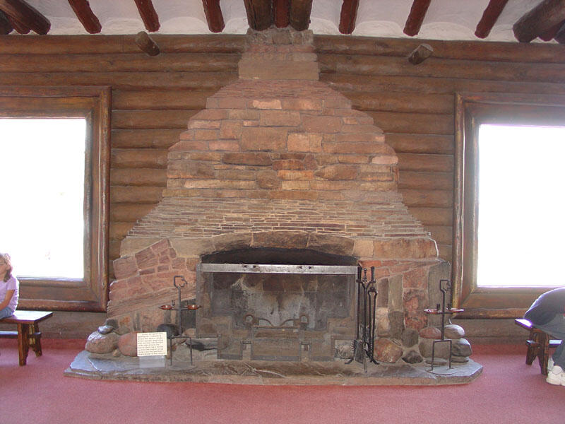 This is a photo of a historic fire place in Bright Angel Lodge in Canyon Village.