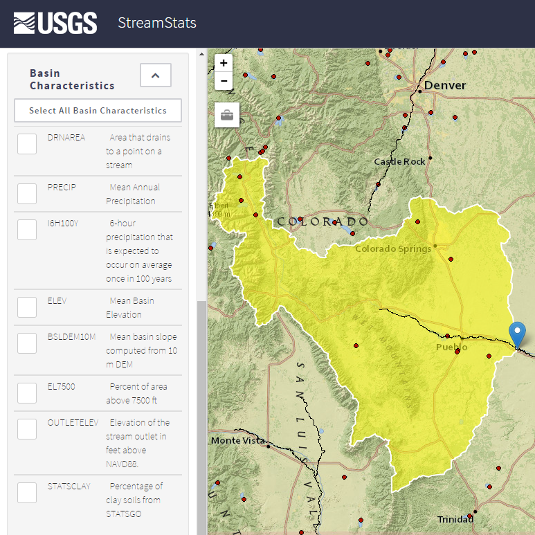 Colorado StreamStats Screen Capture