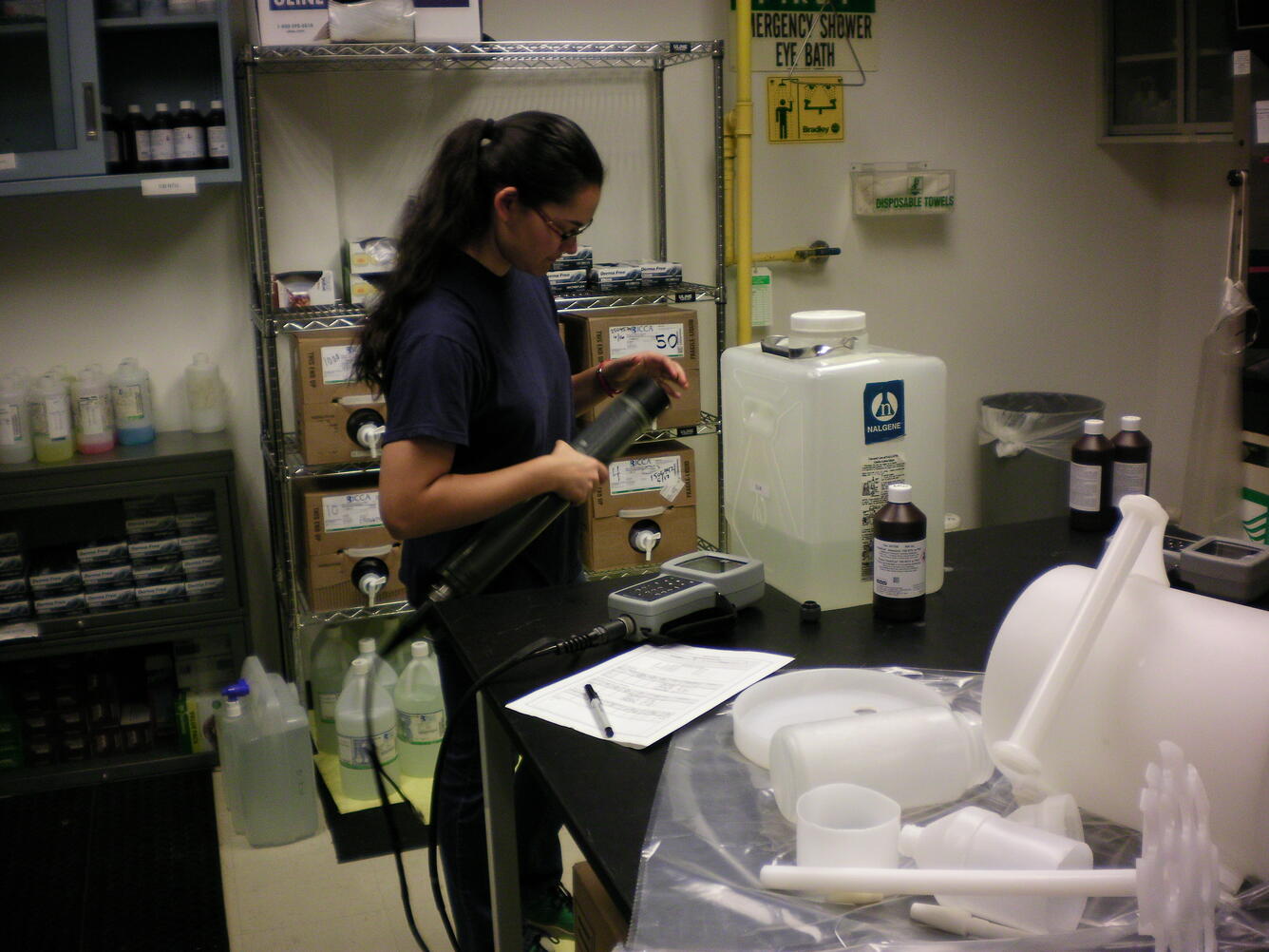 Learning water quality methods: Sequoya Bua-Iam (2015) calibrates a sonde in the USGS laboratory