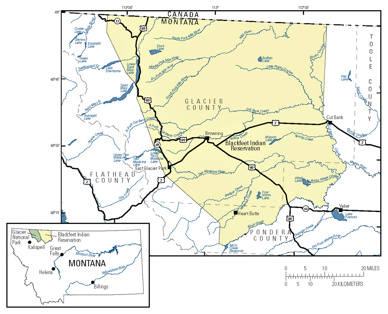 Hydrologic Assessment of the Blackfeet Reservation Study Area Map