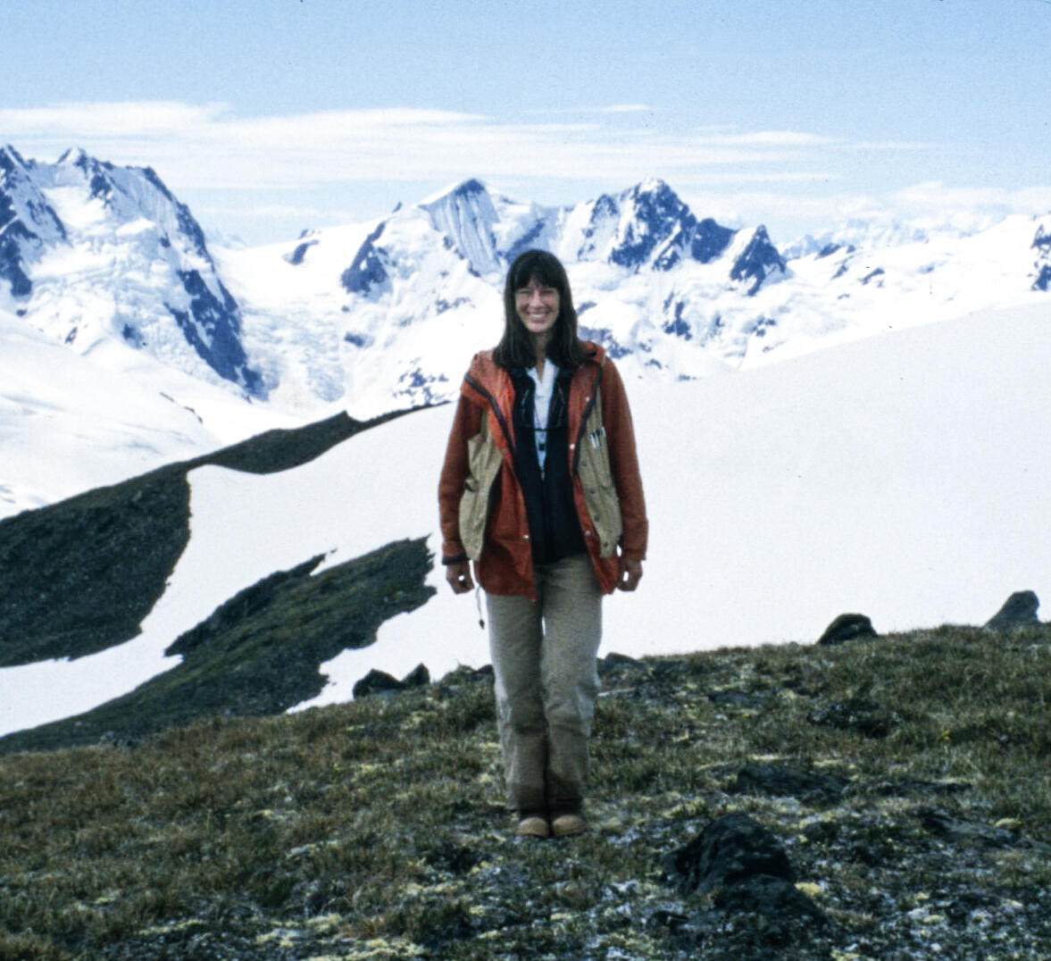 Sue Karl at the top of a mountain