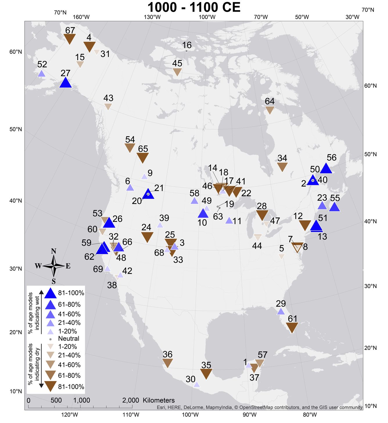 A map of centennial-scale hydroclimate anomalies during the Common Era.