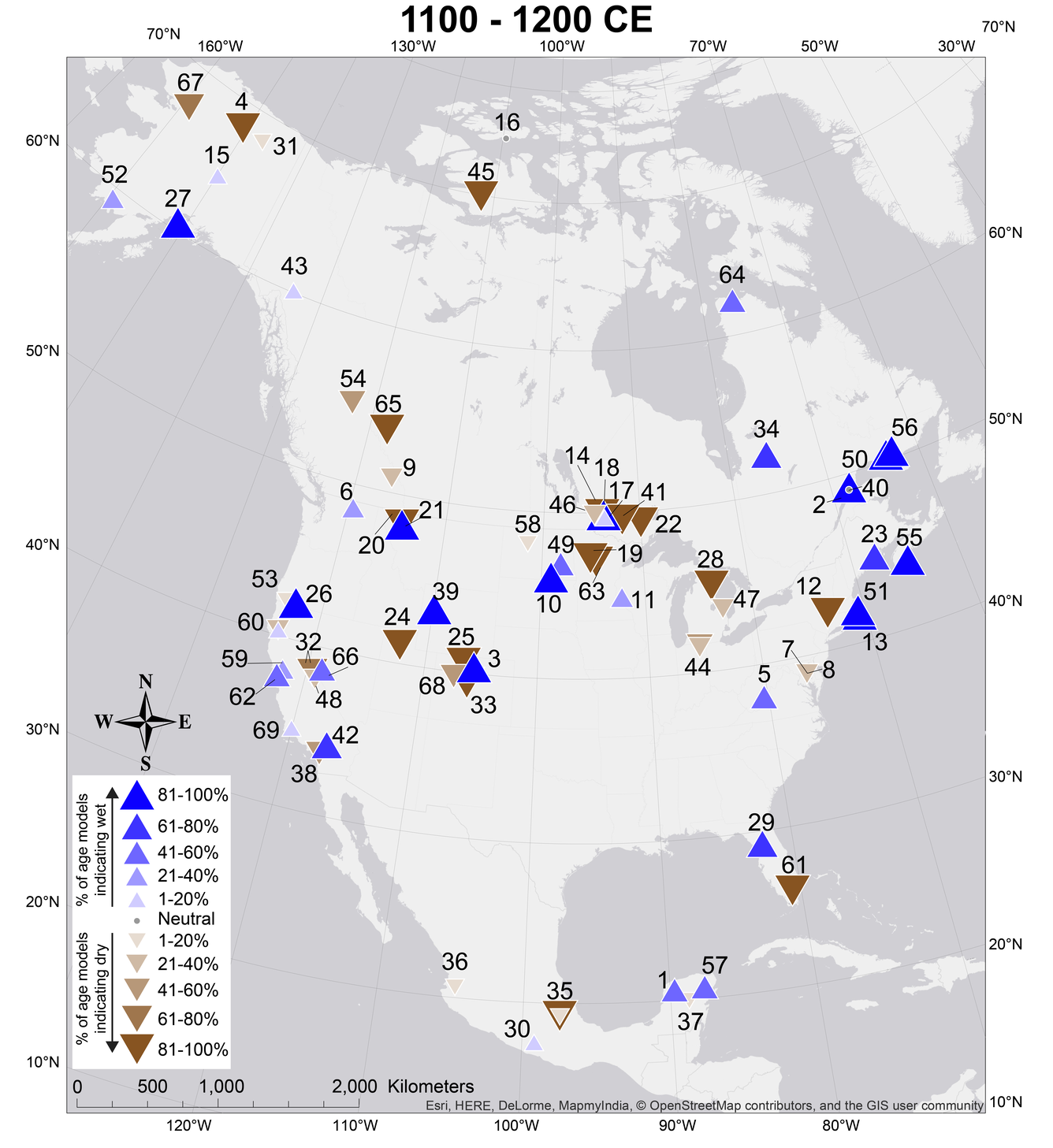 A map of centennial-scale hydroclimate anomalies during the Common Era.