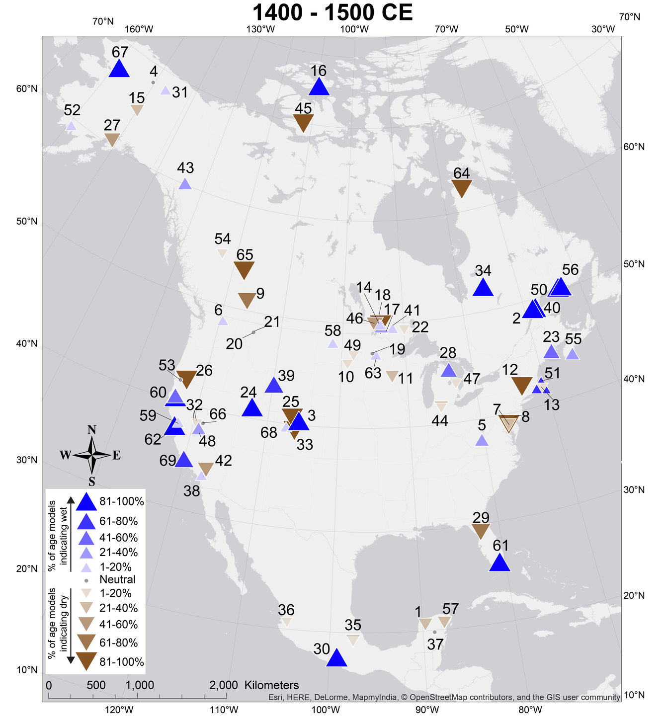 A map of centennial-scale hydroclimate anomalies during the Common Era.