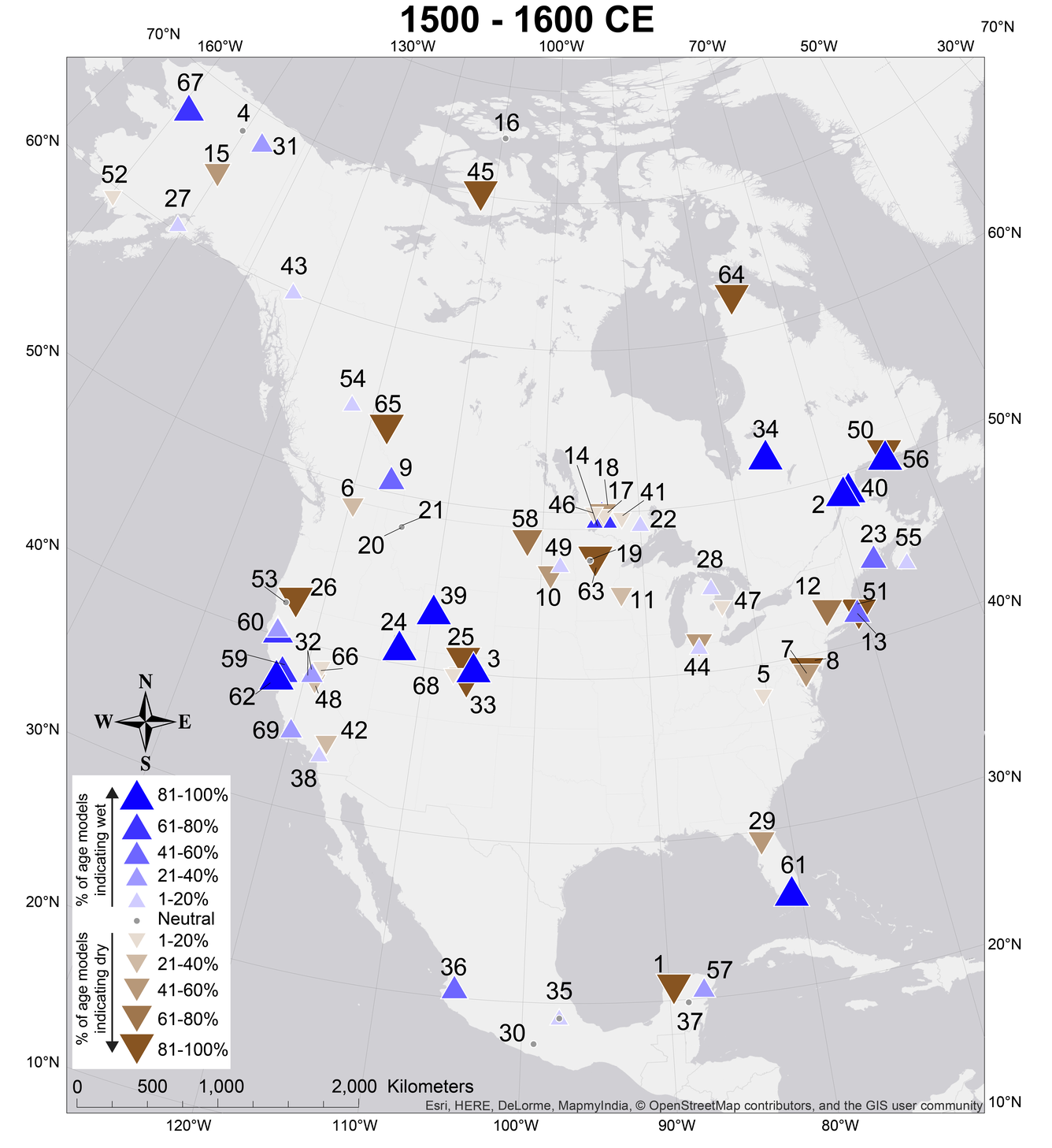 A map of centennial-scale hydroclimate anomalies during the Common Era.