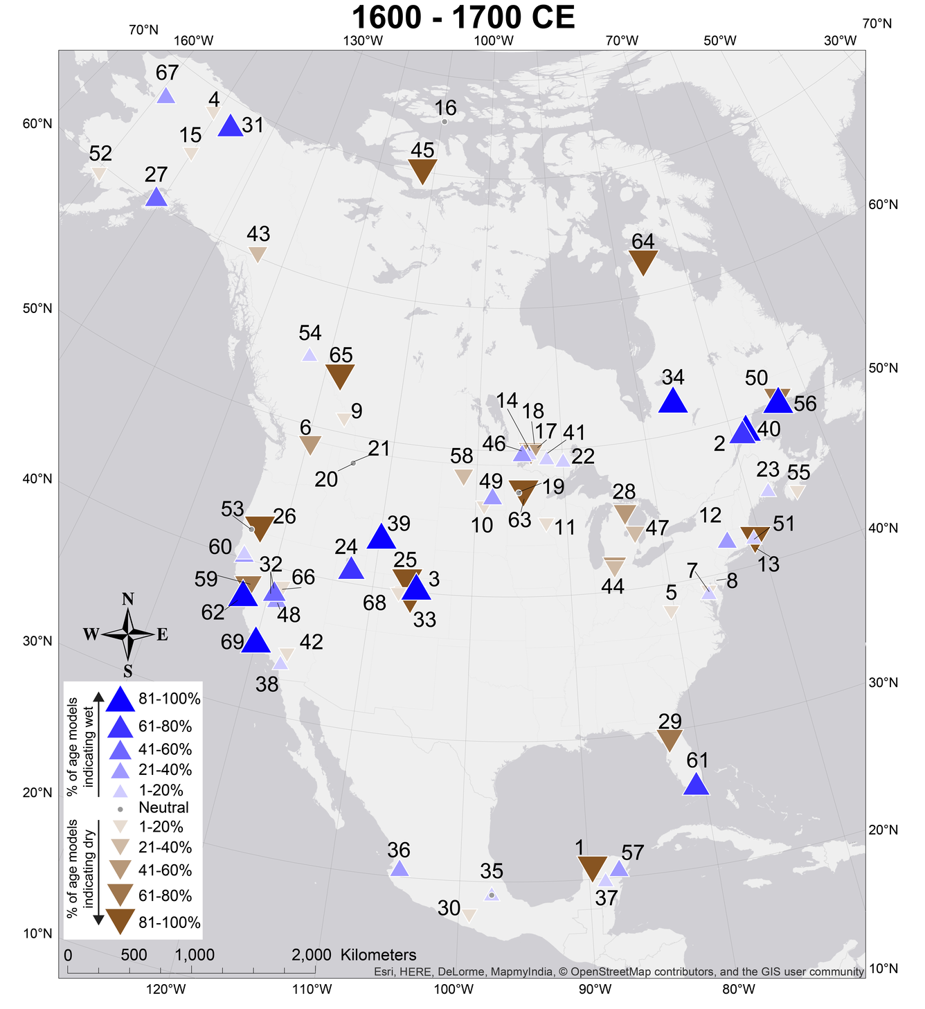 A map of centennial-scale hydroclimate anomalies during the Common Era.